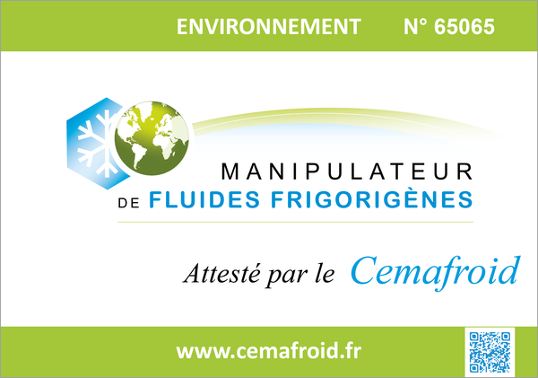 Manipulateur de fluides frigorigènes, attesté par le Cemafroid, attestation n° 65065